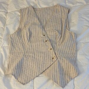 SHEIN Beige and Blue Striped Buttoned Vest